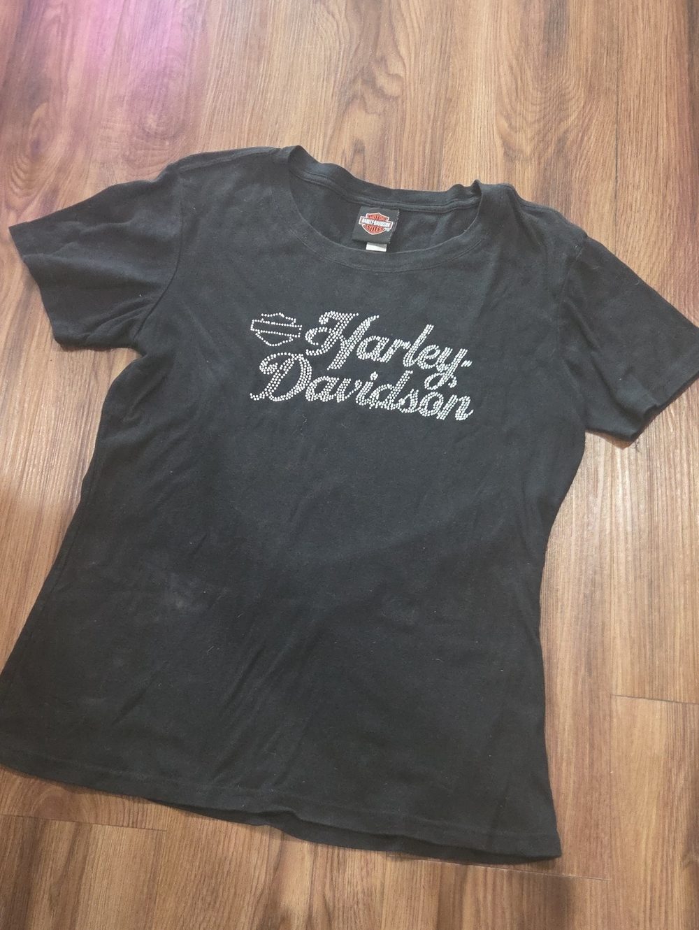 Harley-Davidson Black Short Sleeve Tee with Rhinestone Script